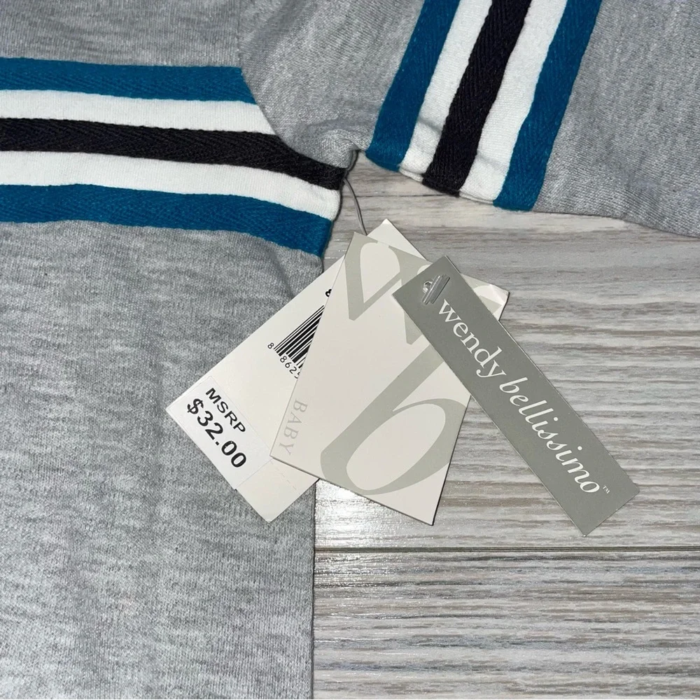 Wendy Bellissimo Baby Boys Hooded Romper 3–6 Months Gray Stripe Snap 1 PC NEW